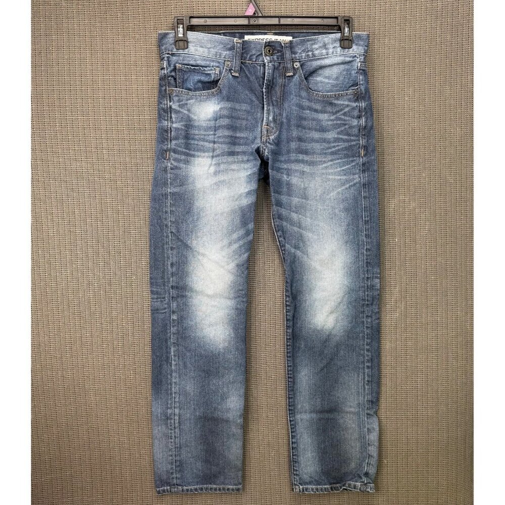 Express Jeans Mens Size 30x30 Blue Rocco Slim Fit Straight Leg Distressed Denim
